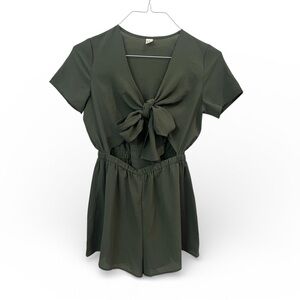 Olive Green Tie-Front Romper
